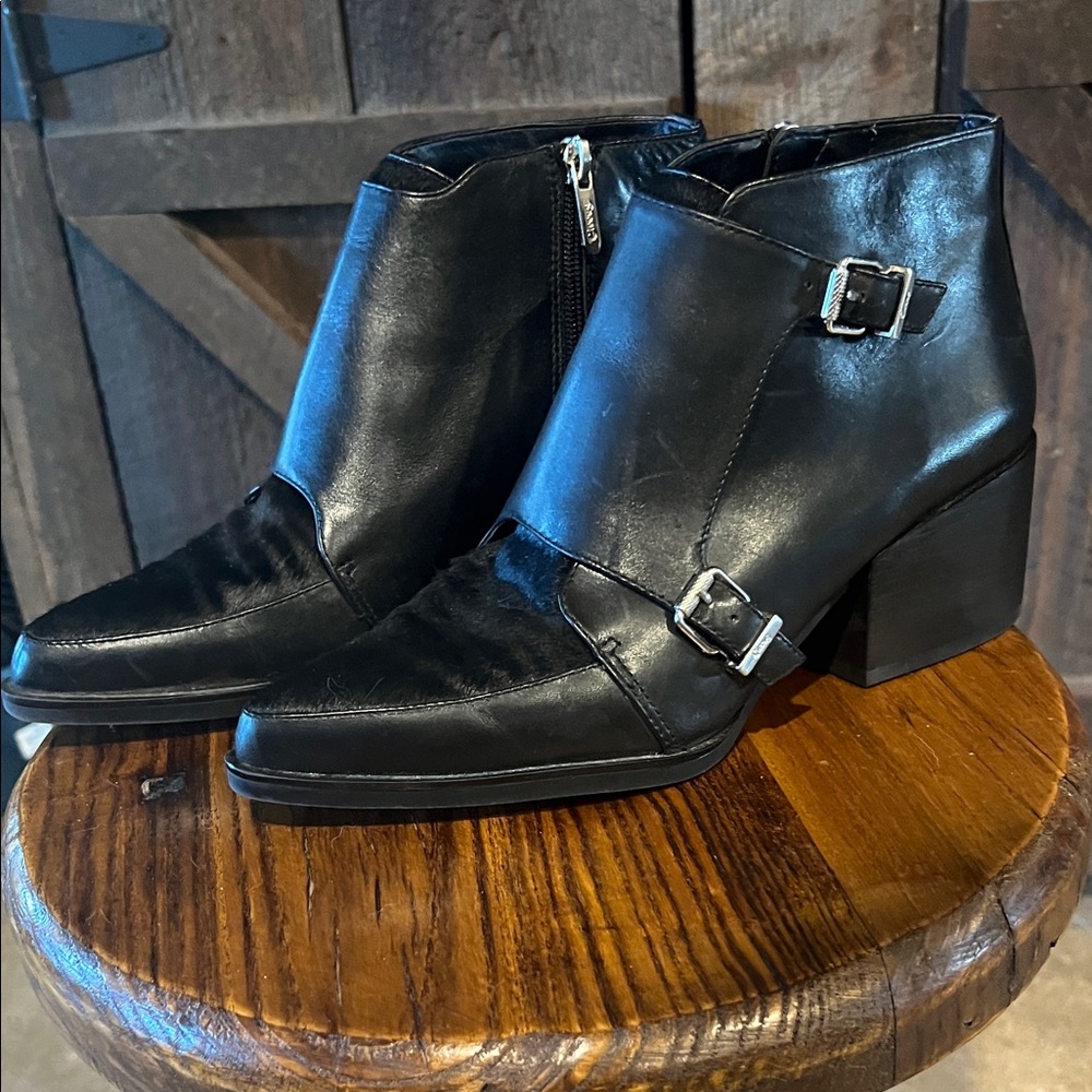 Circus by Sam Edelman Black Leather Ankle Boots with Silver Buckles
